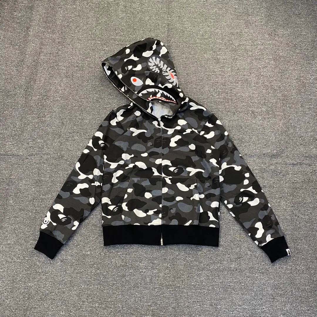 XX 154 BAPE Classic Black White luminous camouflage shark zipper hooded sweatshirt. Top-quality customized fabrics. Complete labels. Super-exquisite workmanship details. Couple model: S—XXL [Black White]